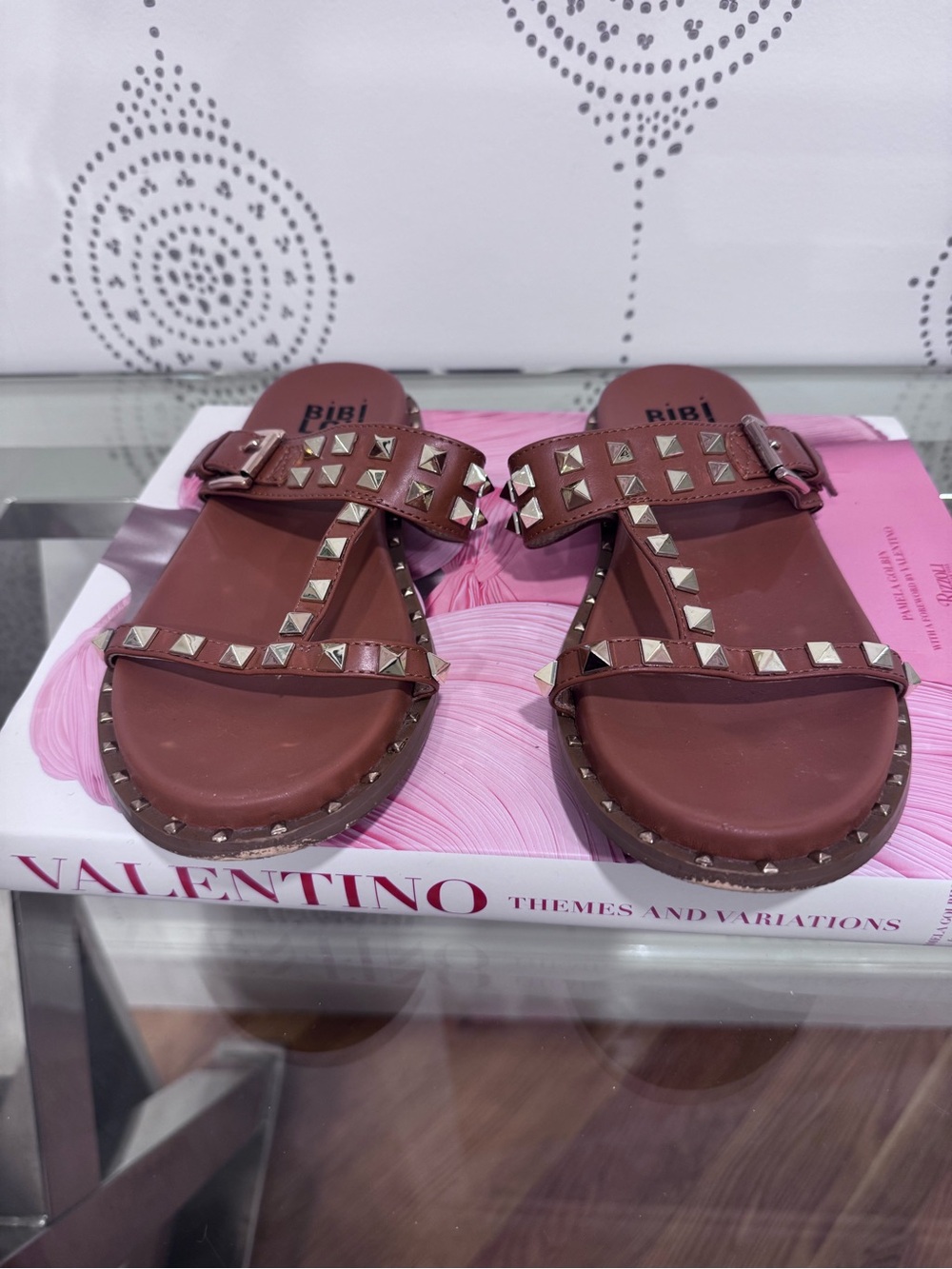 BiBi Brown Studded Slide Sandals